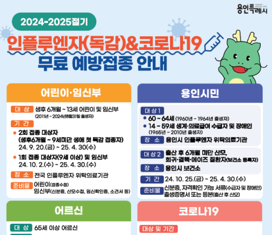 9월 20일부터 인플루엔자 무료 예방접종 시작