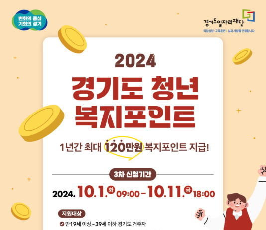 경기도, ‘청년 복지포인트’ 3차 참여자 1만명 모집. 연간 120만 원 지원